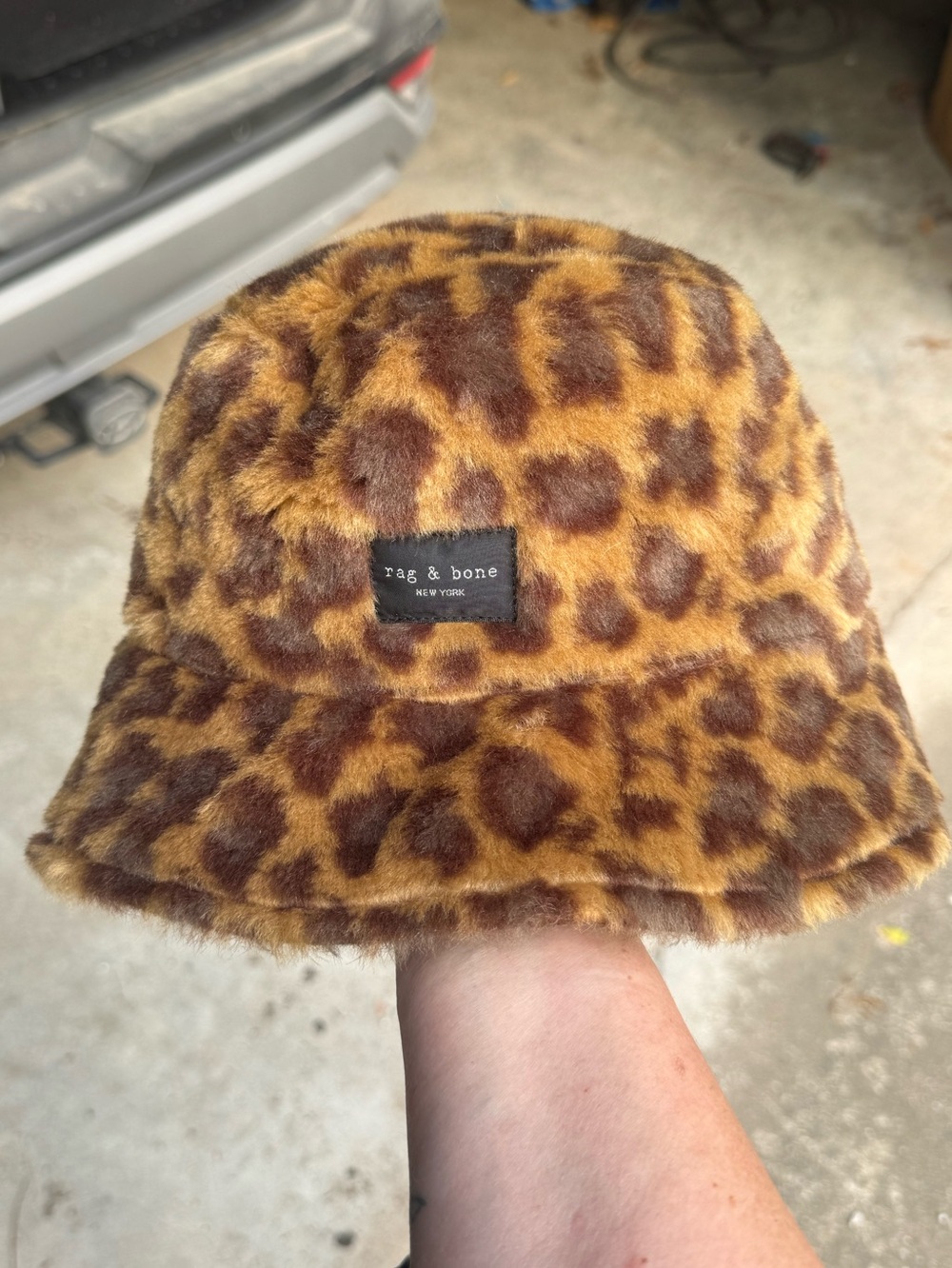 Rag & Bone Leopard Faux Fur Bucket Hat Cheetah Animal Print